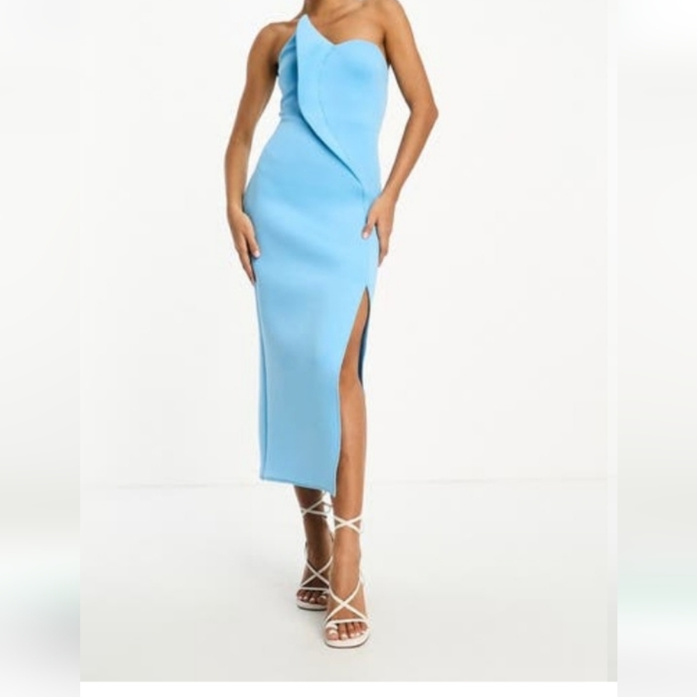ASOS Blue Strapless Cocktail Dress with Slit